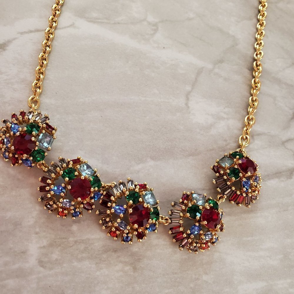 ✨ Talbots Blue Green Red Rhinestones Crystals Statement Necklace ✨ - Picture 6 of 15